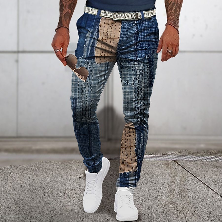 Square Patterned Denim Pants