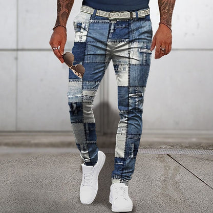 Square Patterned Denim Pants