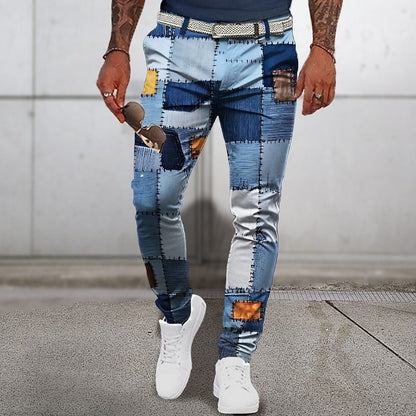 Square Patterned Denim Pants