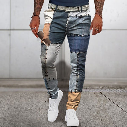 Square Patterned Denim Pants