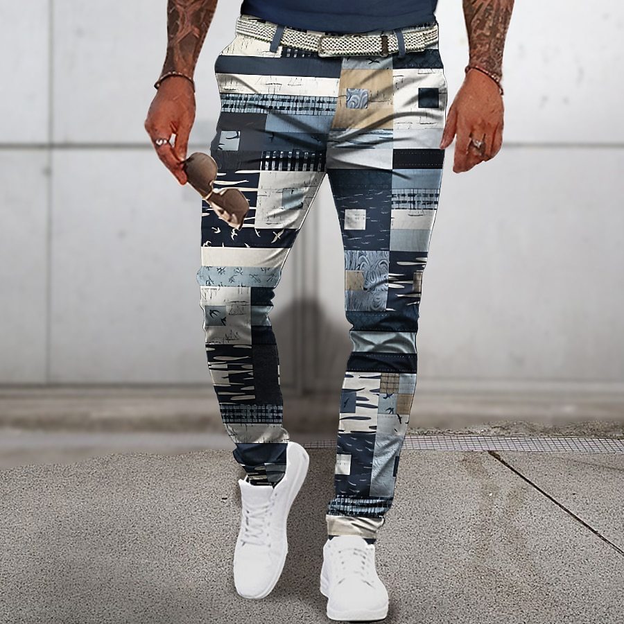 Square Patterned Denim Pants