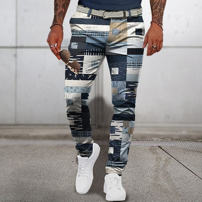 Square Patterned Denim Pants