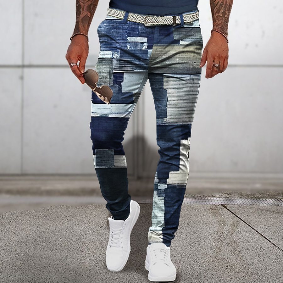 Square Patterned Denim Pants